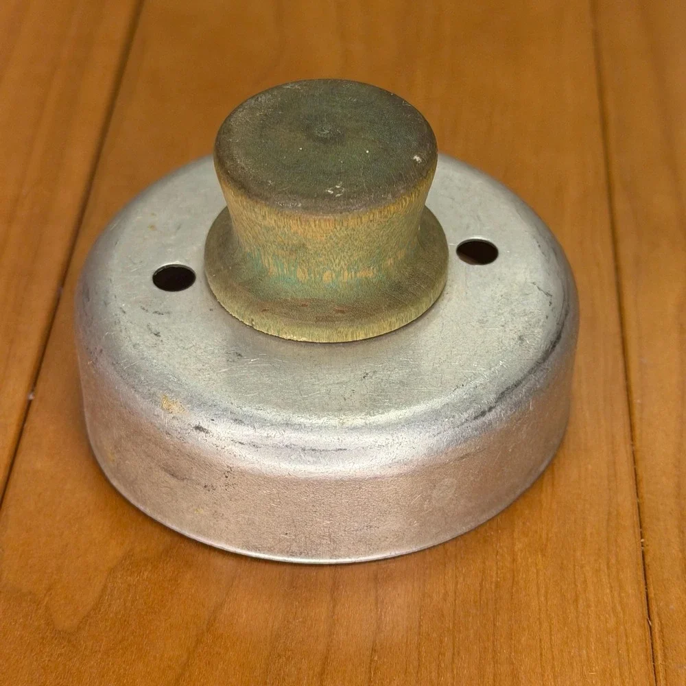 Vintage Aluminum Biscuit Cutter, Turned Wood Knob, Rustic Kitchen Tool 2.75